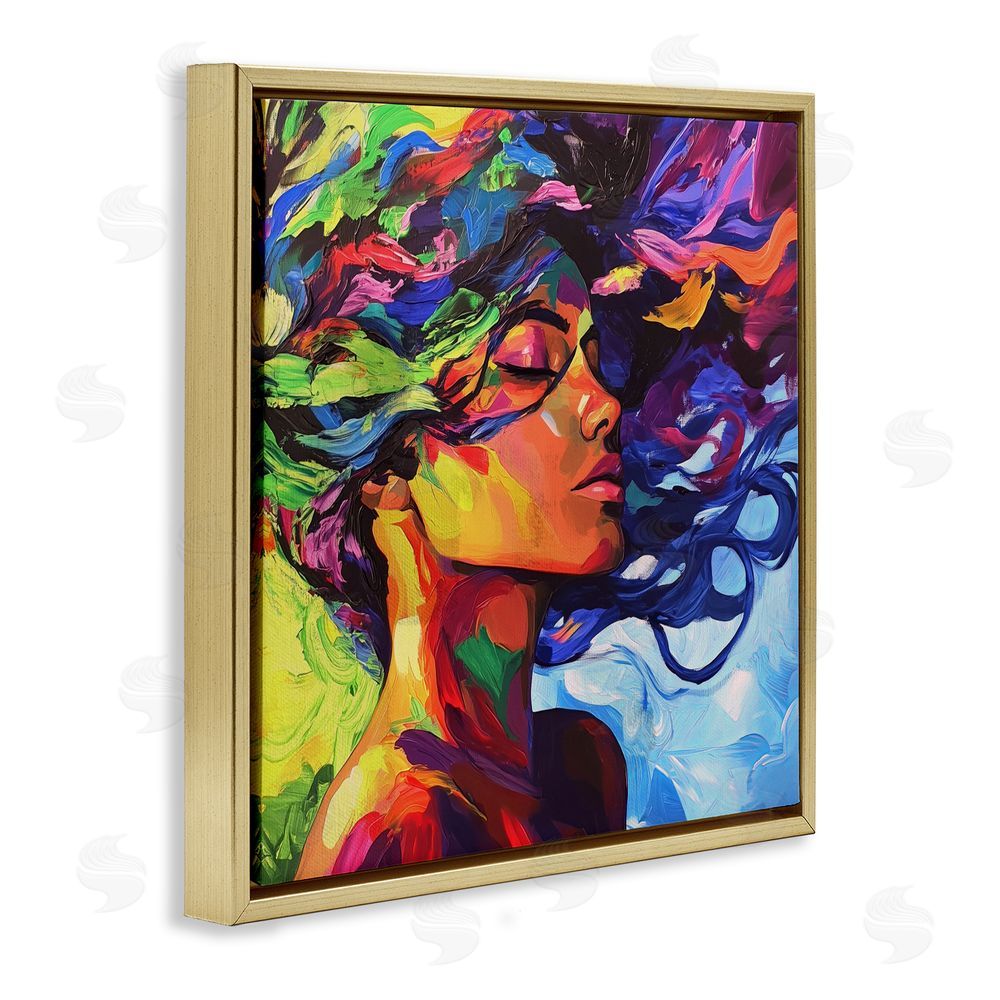 Svetlana Aleynikova Flowing Whirlwind Of Colors Gold Floating Frame Canvas Wall Art Print