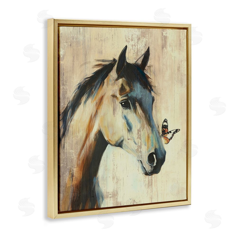 Svetlana Aleynikova Tiny Magic Horse & Butterfly Gold Floating Frame Canvas Wall Art Print