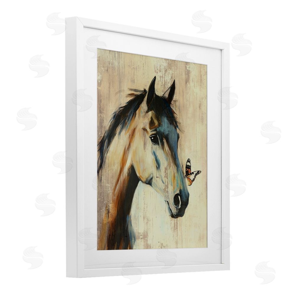 Svetlana Aleynikova Tiny Magic Horse & Butterfly White Framed Print Under Glass Wall Art