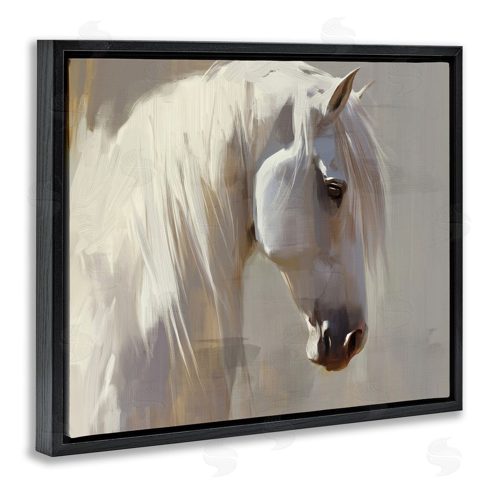 Svetlana Aleynikova White Moon Horse Black Floating Frame Canvas Wall Art Print