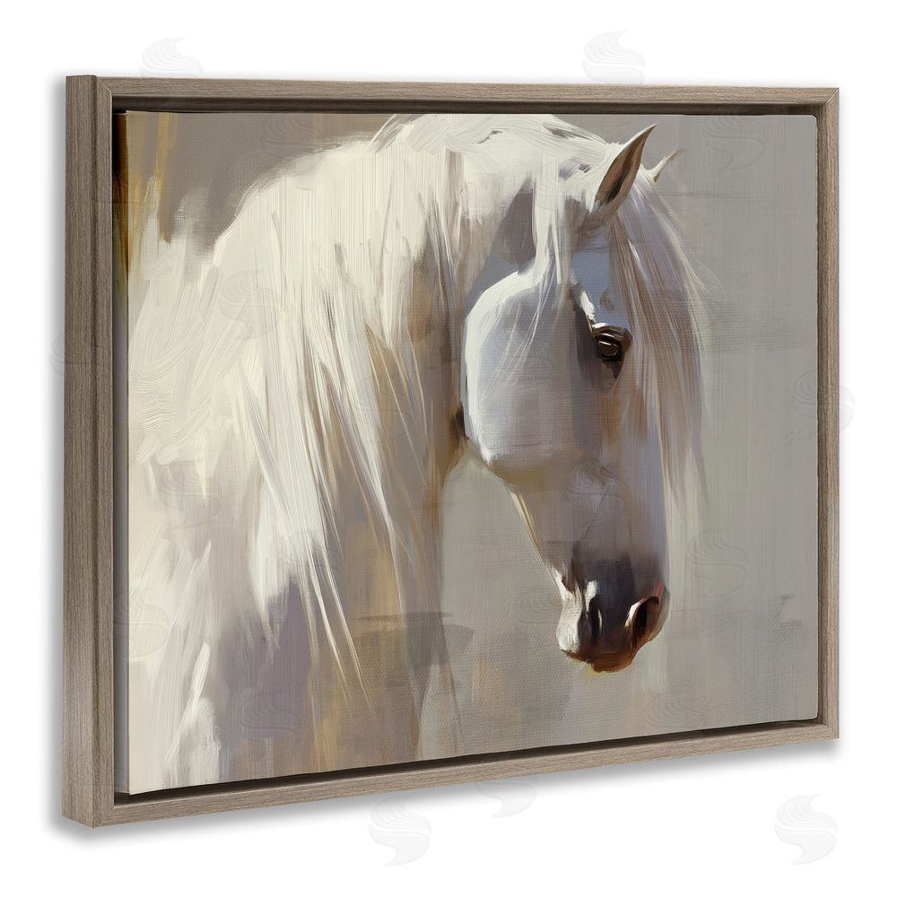 Svetlana Aleynikova White Moon Horse Brown Floating Frame Canvas Wall Art Print