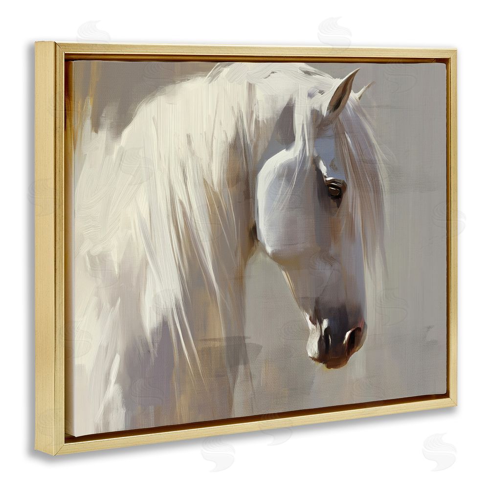 Svetlana Aleynikova White Moon Horse Gold Floating Frame Canvas Wall Art Print