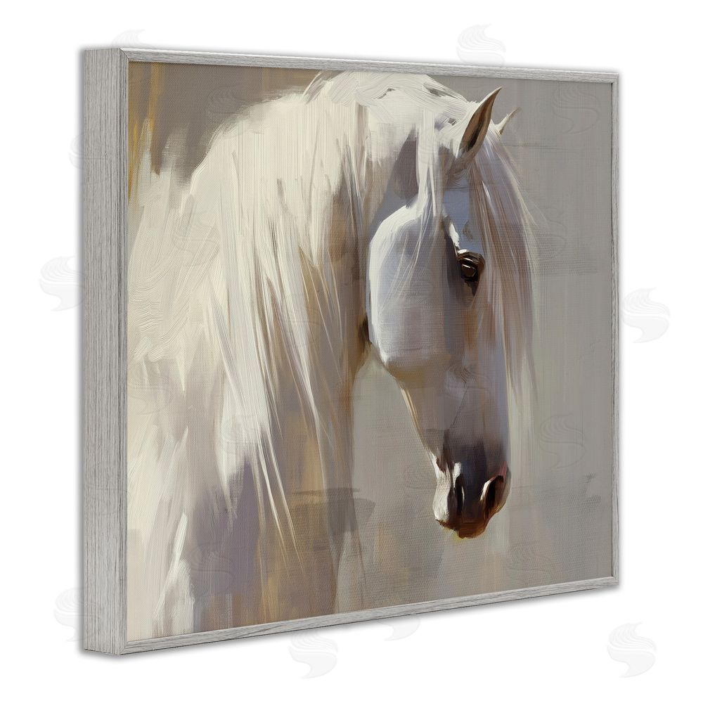 Svetlana Aleynikova White Moon Horse Gray Framed Giclee Wall Art Print