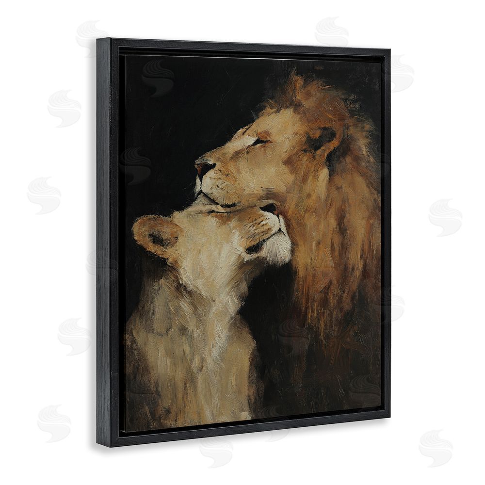 Svetlana Aleynikova Regal Pair of Lions Black Floating Frame Canvas Wall Art Print