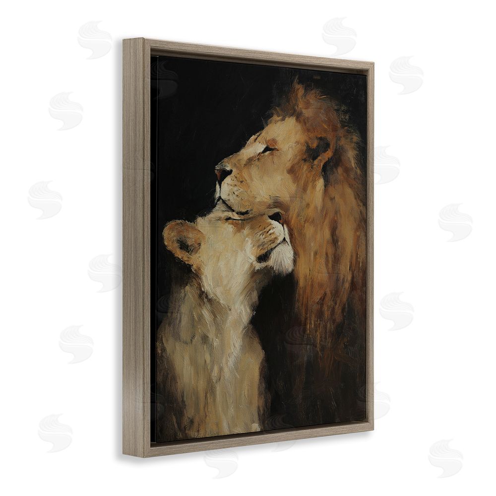 Svetlana Aleynikova Regal Pair of Lions Brown Floating Frame Canvas Wall Art Print