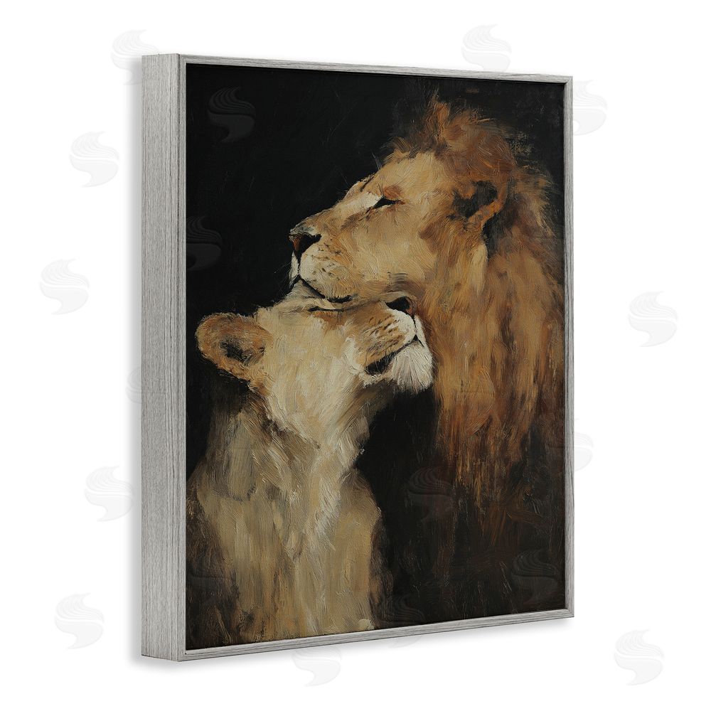 Svetlana Aleynikova Regal Pair of Lions Gray Framed Giclee Wall Art Print