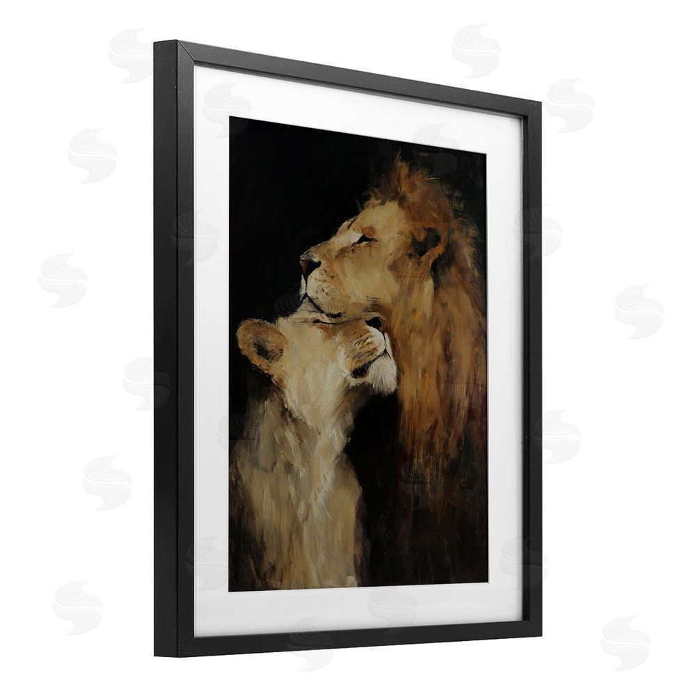 Svetlana Aleynikova Regal Pair of Lions Black Framed Print Under Glass Wall Art