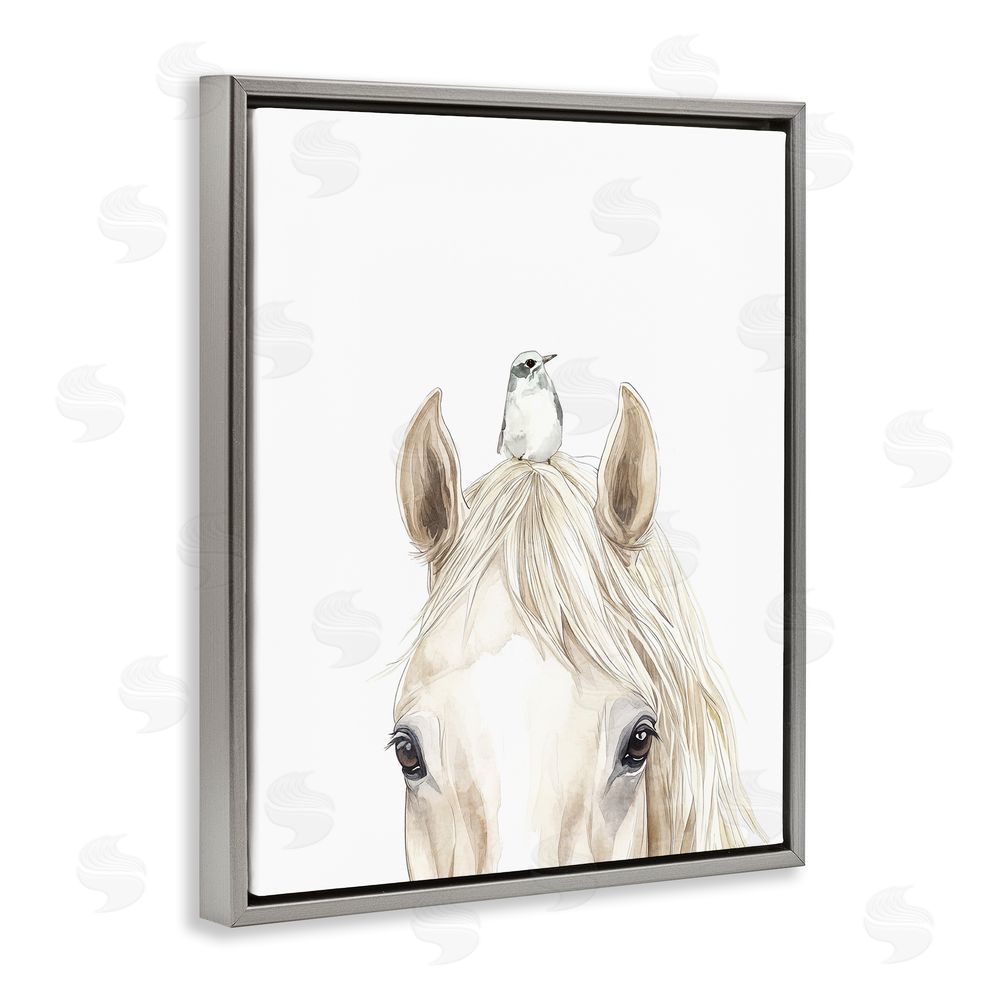 Svetlana Aleynikova Unexpected Guest Animals Gray Floating Frame Canvas Wall Art Print
