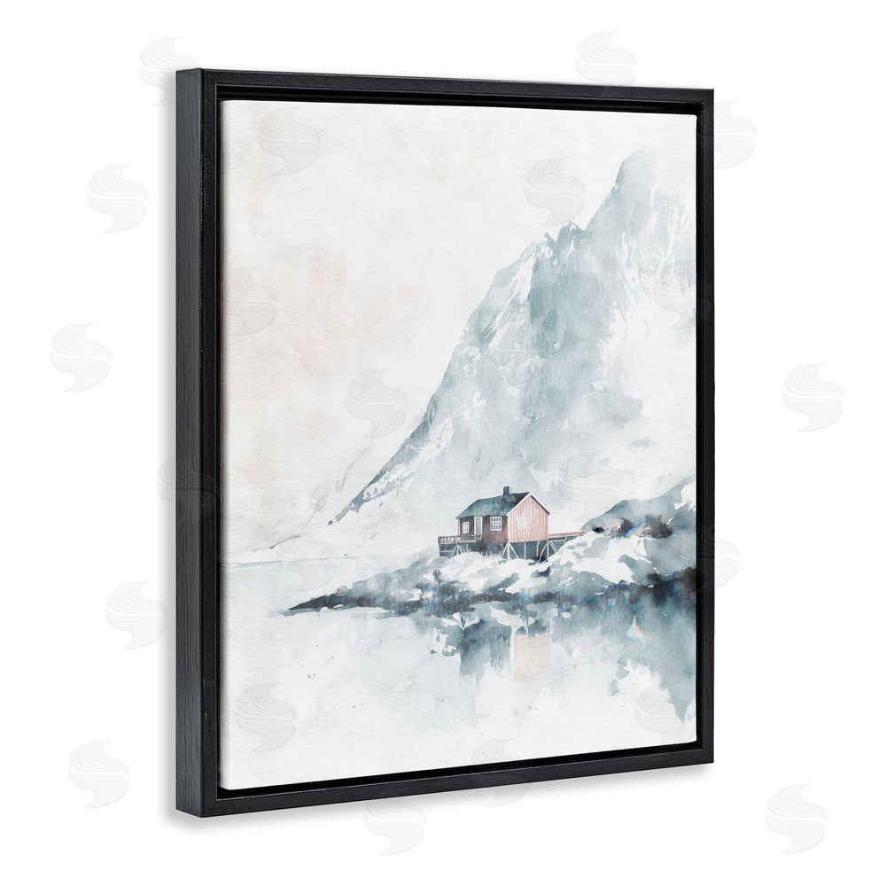 Svetlana Aleynikova Snow Shelter Watercolor Black Floating Frame Canvas Wall Art Print