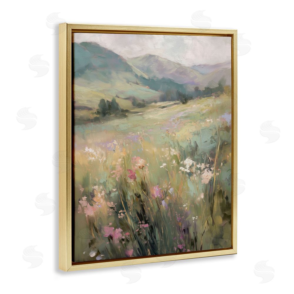 Svetlana Aleynikova Sunlit Meadows Landscape Gold Floating Frame Canvas Wall Art Print