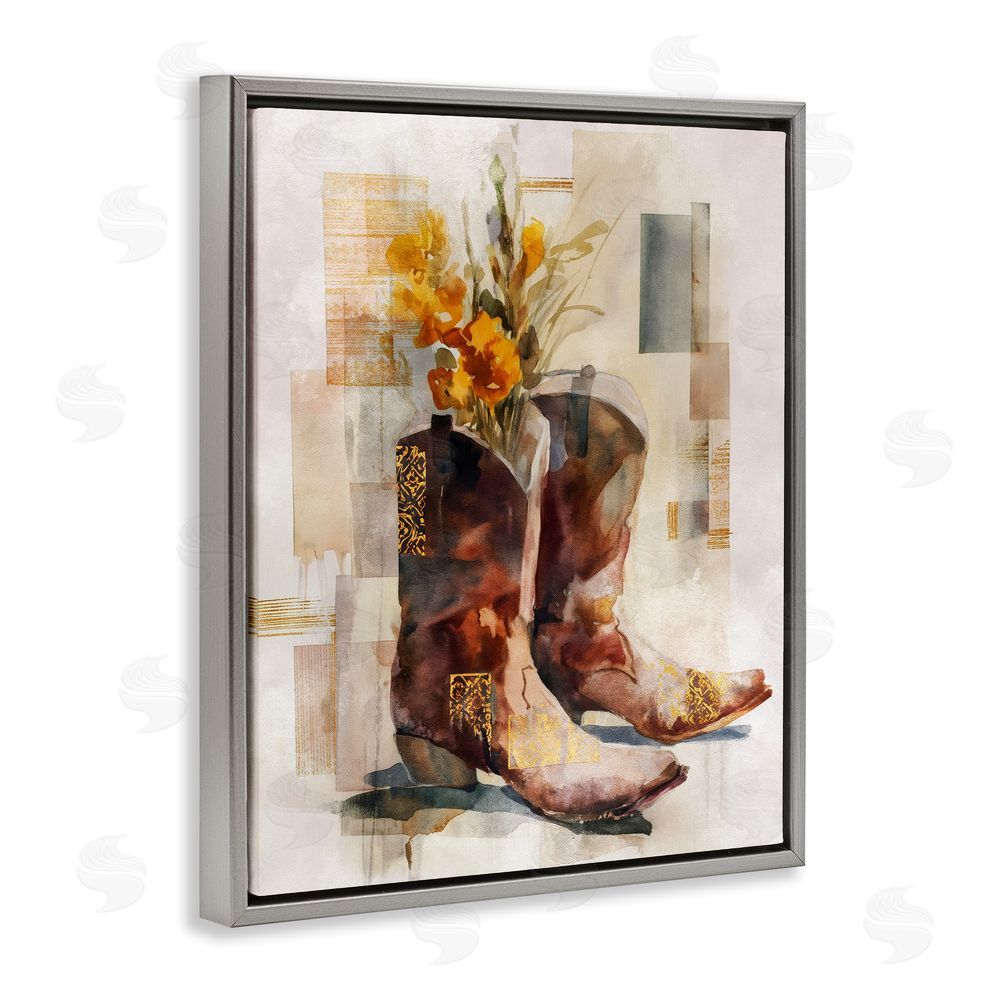 Svetlana Aleynikova Western Roots & Blooms Gray Floating Frame Canvas Wall Art Print