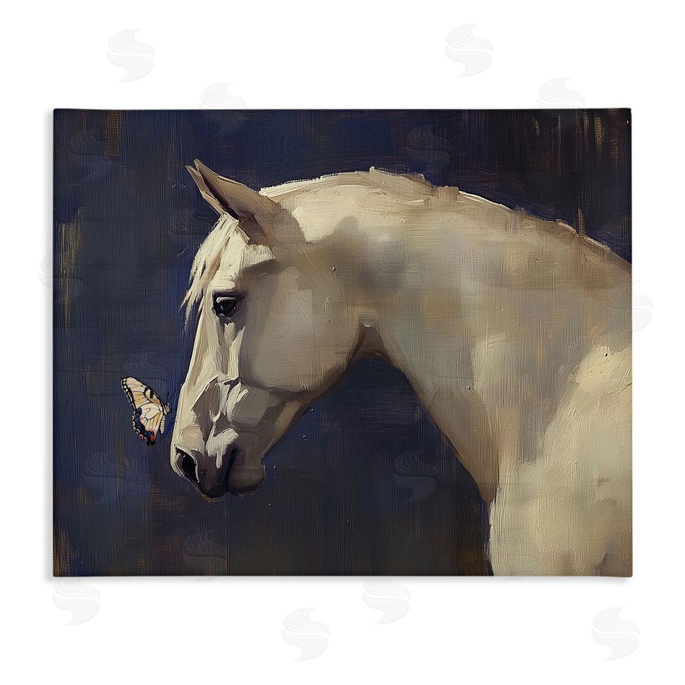 Svetlana Aleynikova Peaceful Meeting Horse & Butterfly Stretched Canvas Wall Art Print