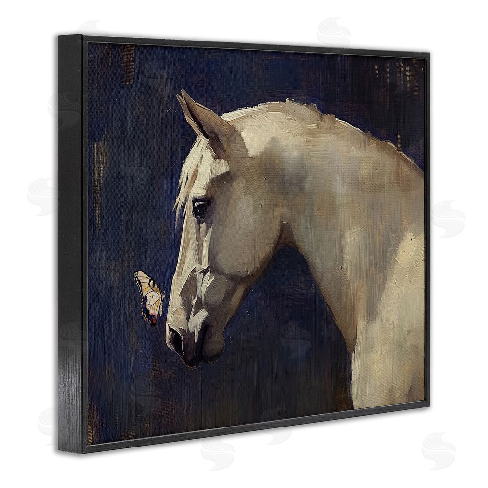 Svetlana Aleynikova Peaceful Meeting Horse & Butterfly Black Framed Giclee Wall Art Print