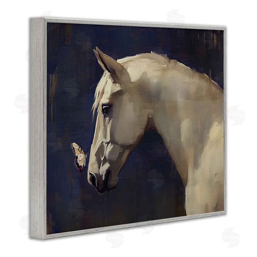 Svetlana Aleynikova Peaceful Meeting Horse & Butterfly Gray Framed Giclee Wall Art Print