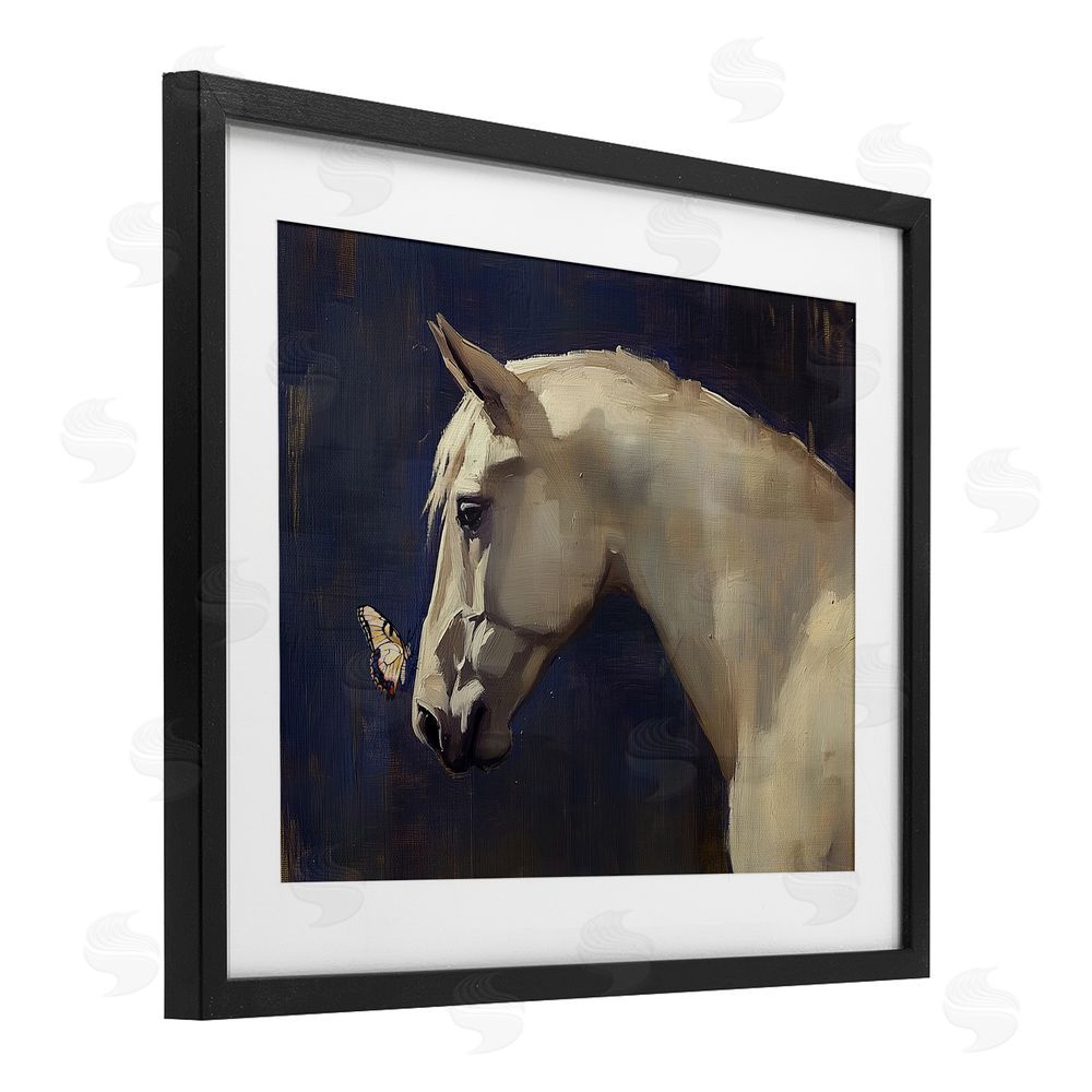 Svetlana Aleynikova Peaceful Meeting Horse & Butterfly Black Framed Print Under Glass Wall Art