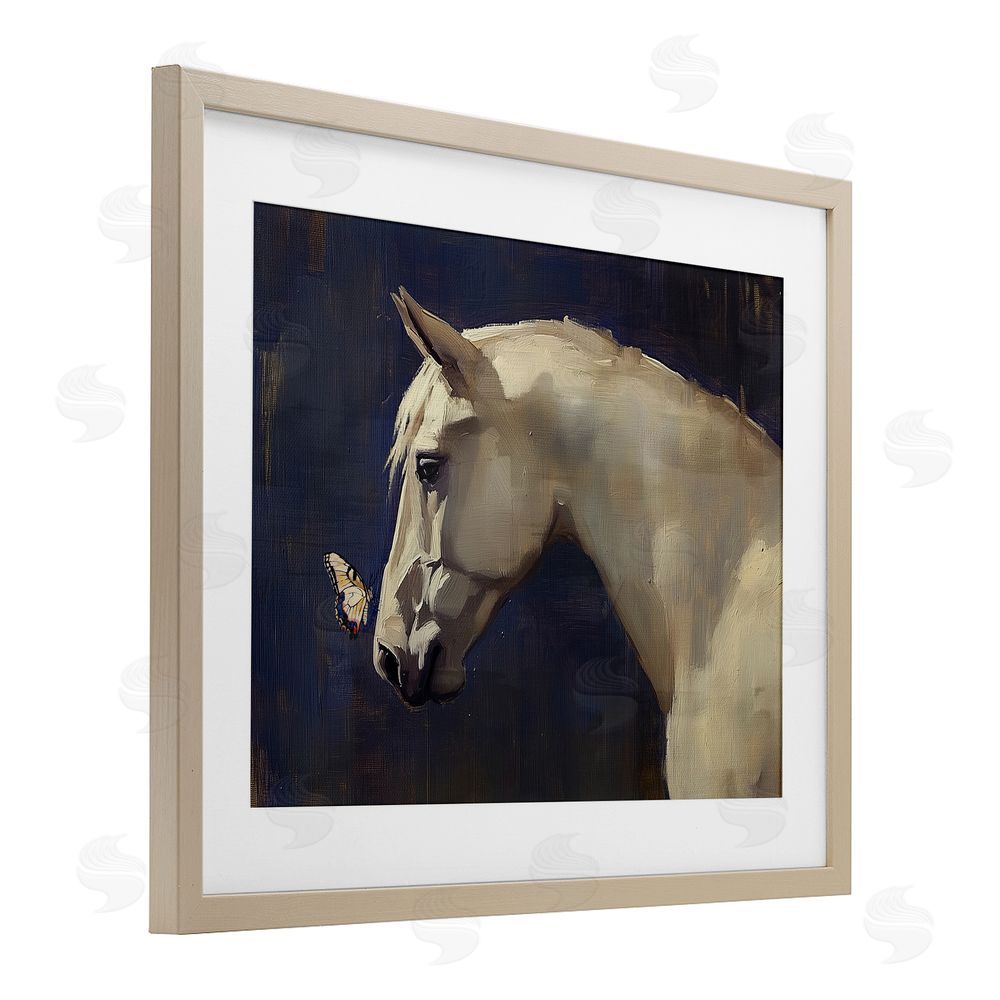 Svetlana Aleynikova Peaceful Meeting Horse & Butterfly Birch Framed Print Under Glass Wall Art
