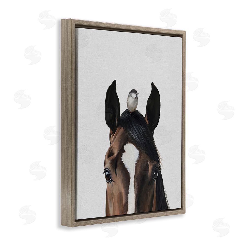 Svetlana Aleynikova Quiet Companion Horse & Bird Brown Floating Frame Canvas Wall Art Print