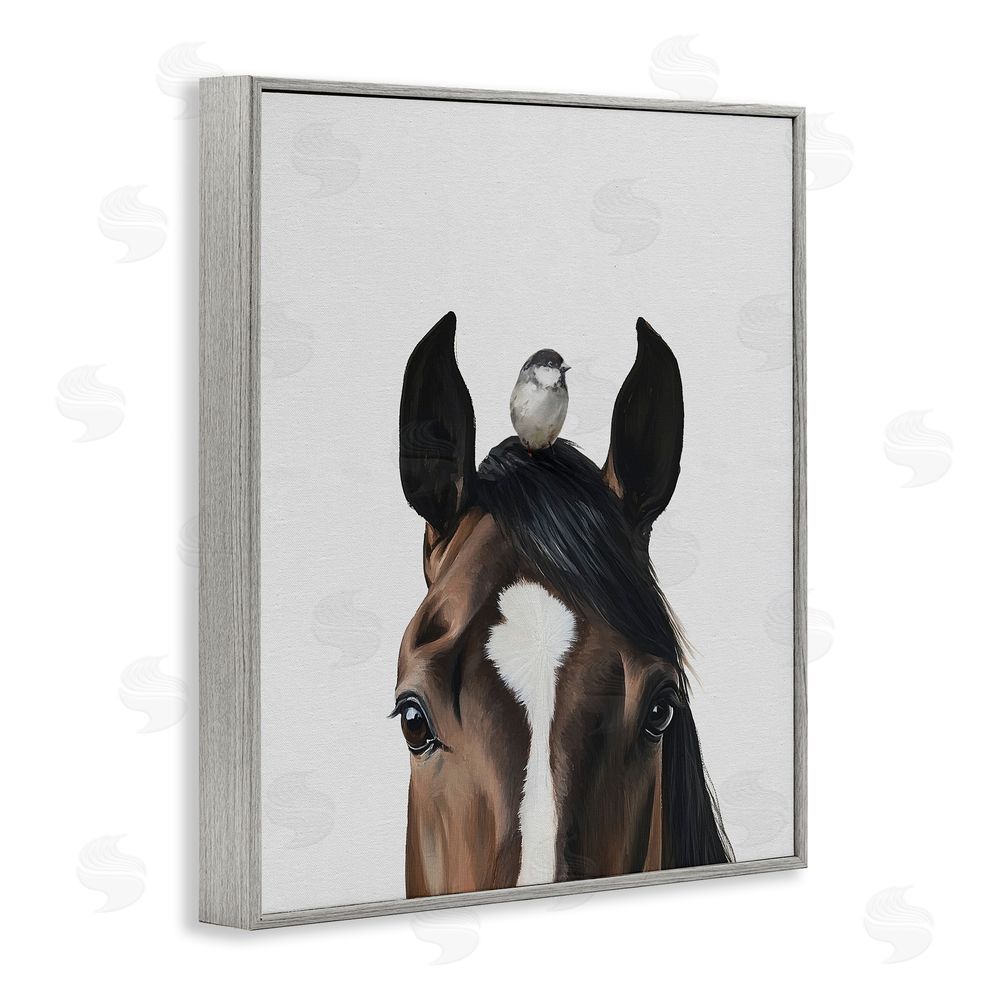 Svetlana Aleynikova Quiet Companion Horse & Bird Gray Framed Giclee Wall Art Print