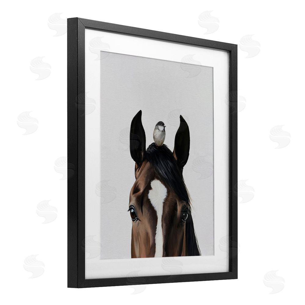 Svetlana Aleynikova Quiet Companion Horse & Bird Black Framed Print Under Glass Wall Art