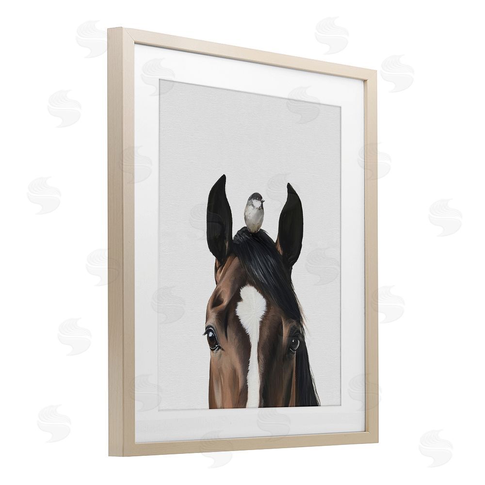 Svetlana Aleynikova Quiet Companion Horse & Bird Birch Framed Print Under Glass Wall Art