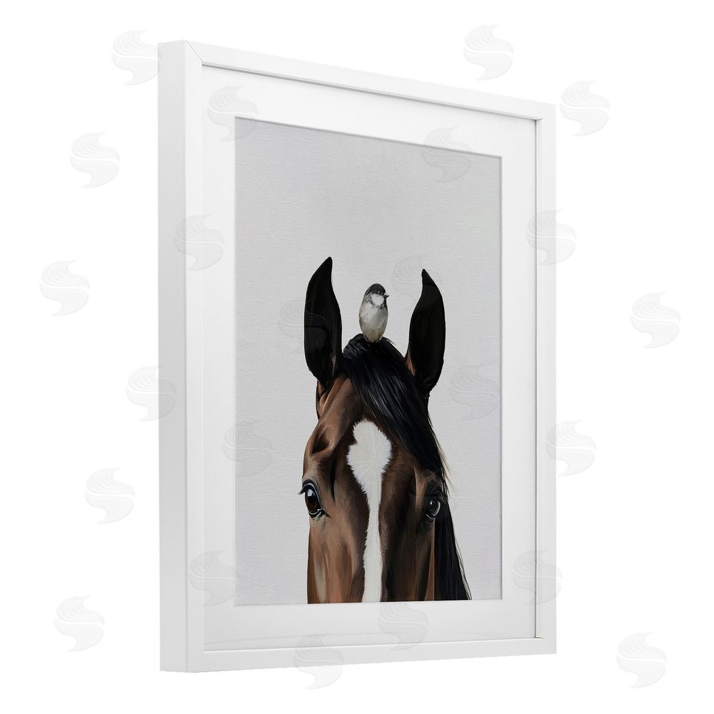 Svetlana Aleynikova Quiet Companion Horse & Bird White Framed Print Under Glass Wall Art