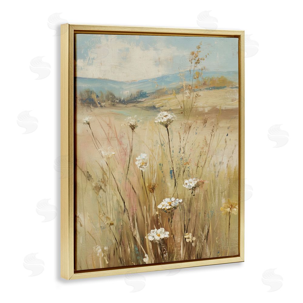Svetlana Aleynikova Natural Lush Hillside Blooms Gold Floating Frame Canvas Wall Art Print