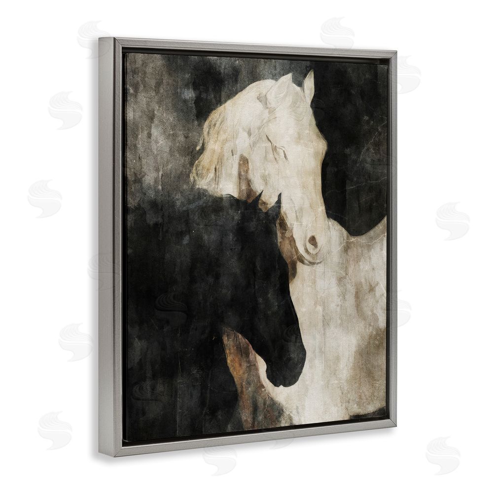Svetlana Aleynikova Dual Spirit Horses Gray Floating Frame Canvas Wall Art Print