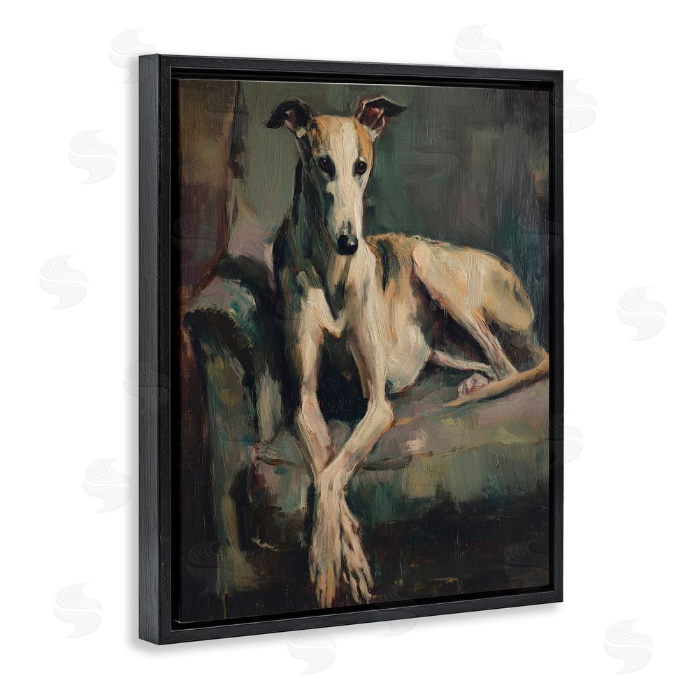 Svetlana Aleynikova Regal Comfort Whippet Dog Black Floating Frame Canvas Wall Art Print