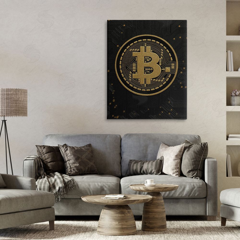 Svetlana Aleynikova Bold Golden Digital Currency Stretched Canvas Wall Art in Room