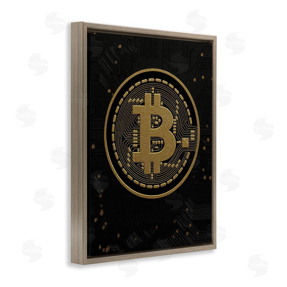 Svetlana Aleynikova Bold Golden Digital Currency Brown Floating Frame Canvas Wall Art Print