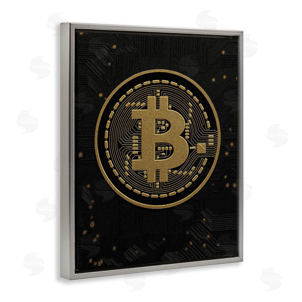 Svetlana Aleynikova Bold Golden Digital Currency Gray Floating Frame Canvas Wall Art Print