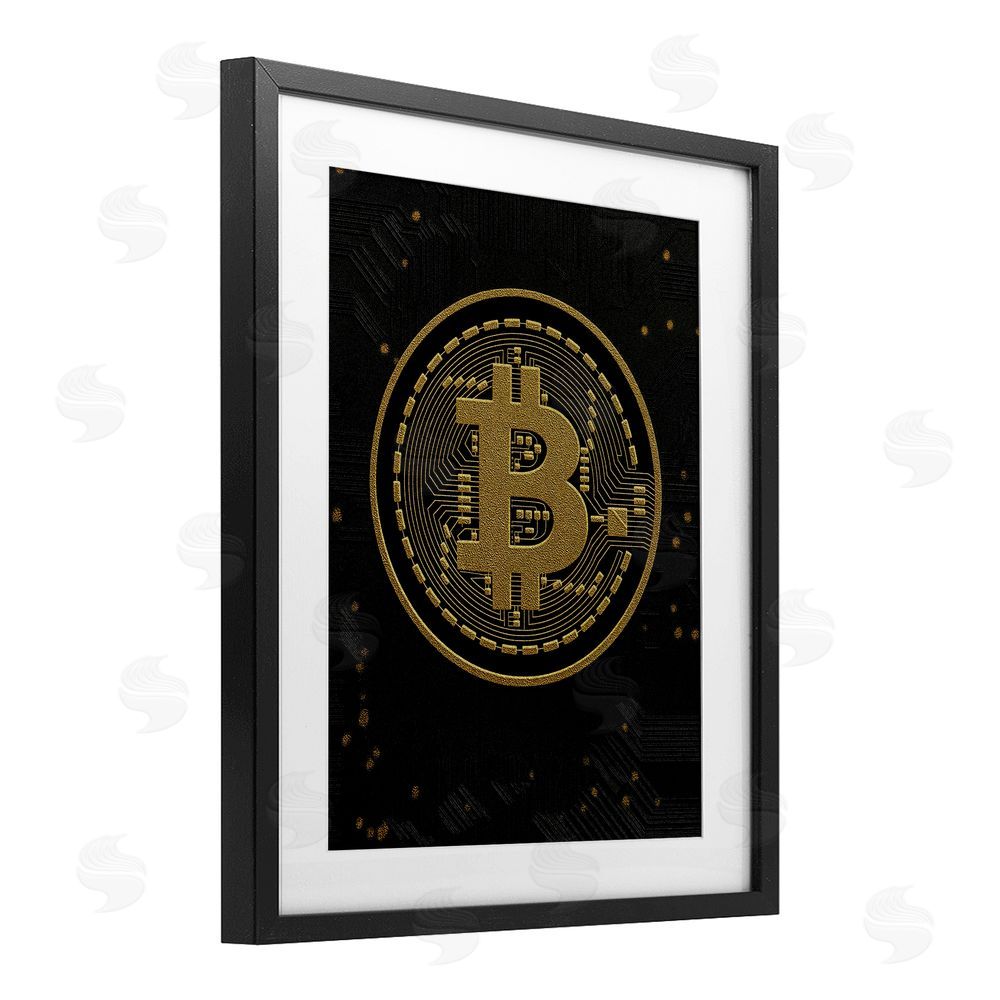 Svetlana Aleynikova Bold Golden Digital Currency Black Framed Print Under Glass Wall Art