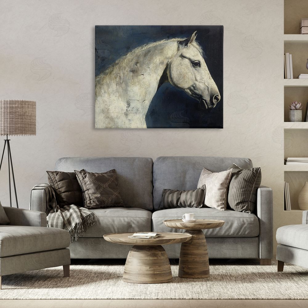 Svetlana Aleynikova Equine On The Blue Night Stretched Canvas Wall Art Print in Room