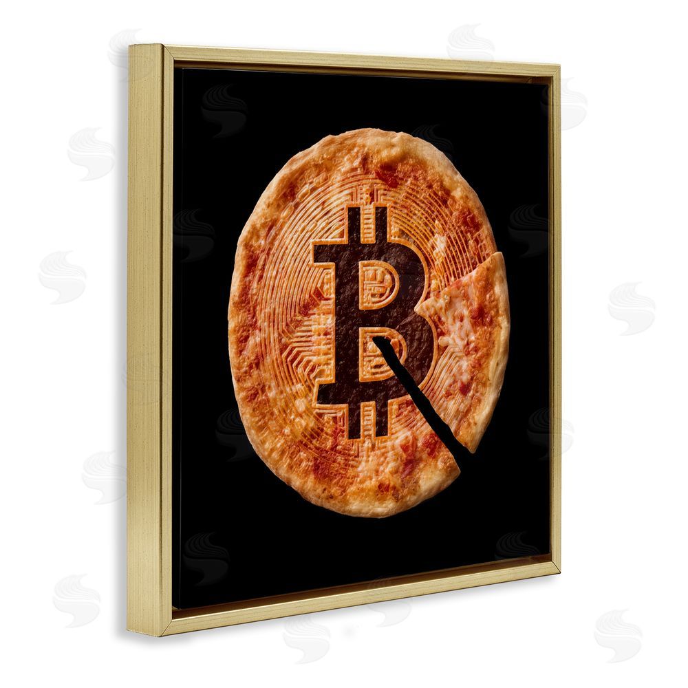 Svetlana Aleynikova Crypto Pizza Slice Gold Floating Frame Canvas Wall Art Print