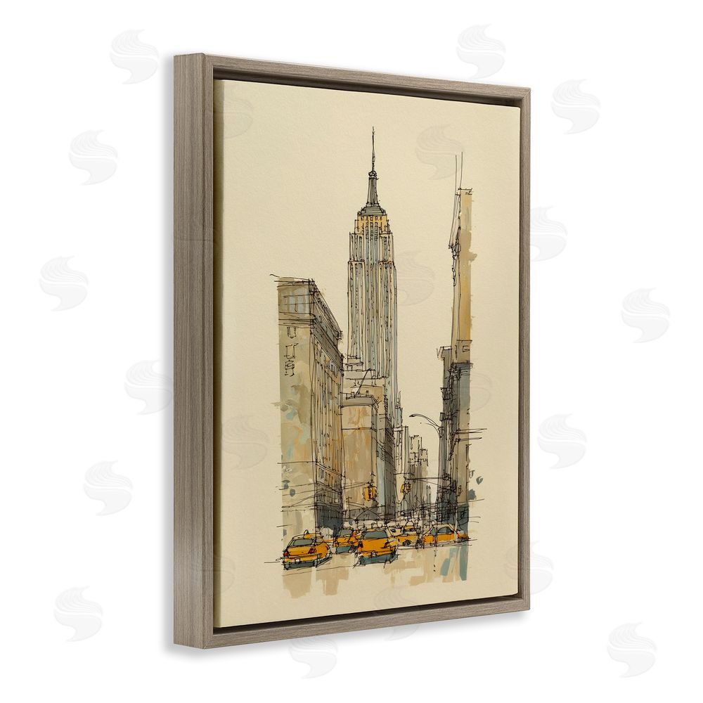 Svetlana Aleynikova NY City Lines Contour Brown Floating Frame Canvas Wall Art Print