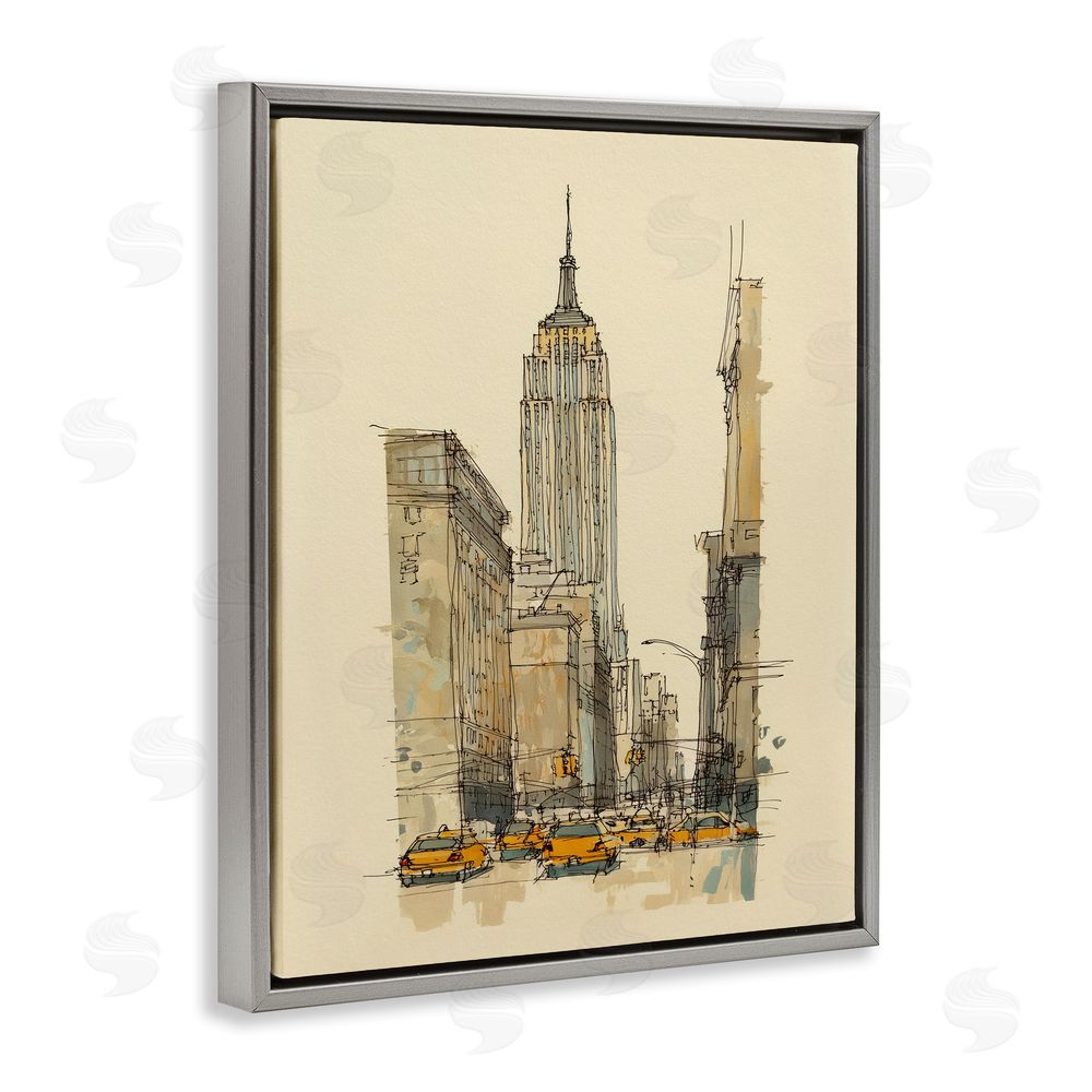 Svetlana Aleynikova NY City Lines Contour Gray Floating Frame Canvas Wall Art Print