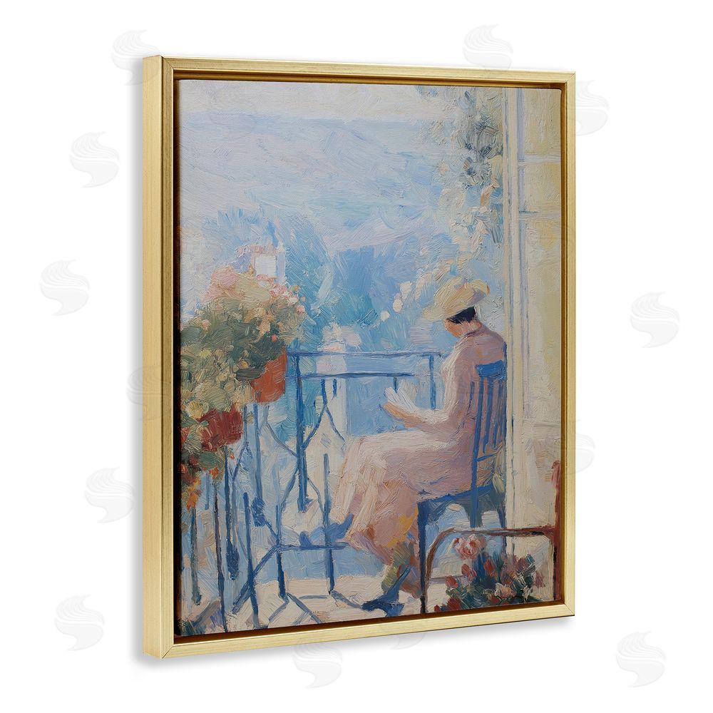 Svetlana Aleynikova Reading In The Sun Gold Floating Frame Canvas Wall Art Print