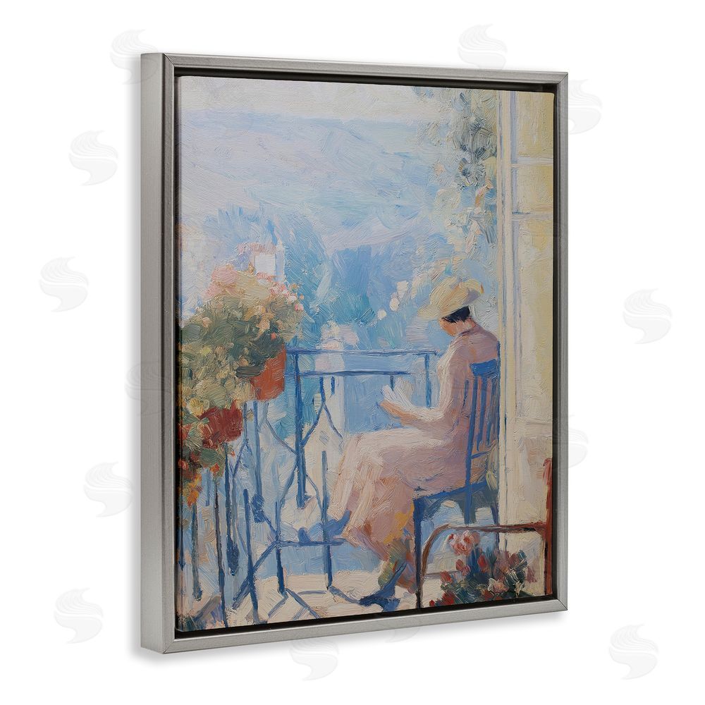 Svetlana Aleynikova Reading In The Sun Gray Floating Frame Canvas Wall Art Print