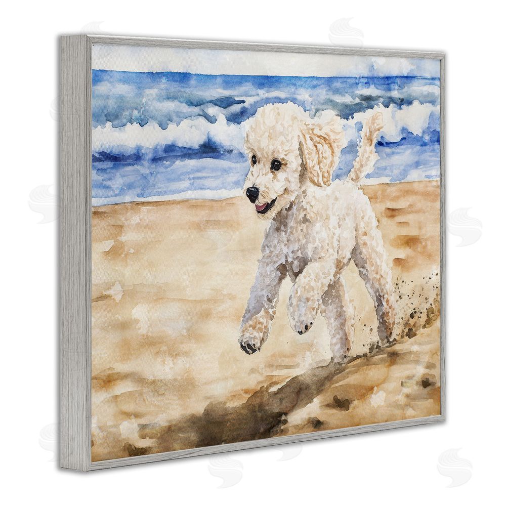 Svetlana Aleynikova Poodle's Journey on Beach Gray Framed Giclee Wall Art Print