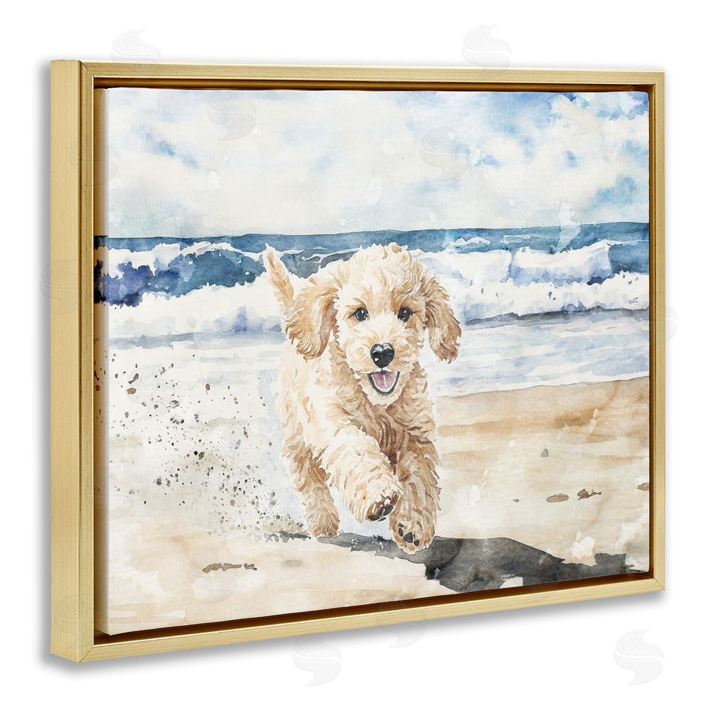Svetlana Aleynikova Ocean's Best Friend Pup Gold Floating Frame Canvas Wall Art Print