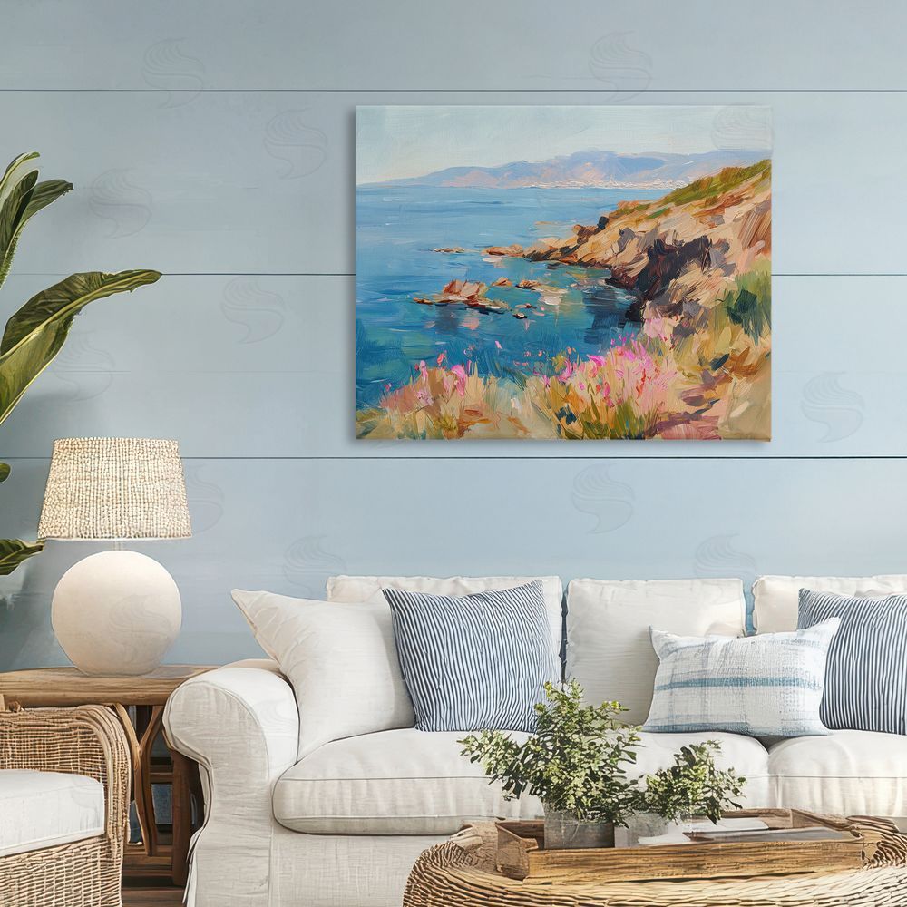 Svetlana Aleynikova Where Mountains Meet Sea Stretched Canvas Wall Art in Room