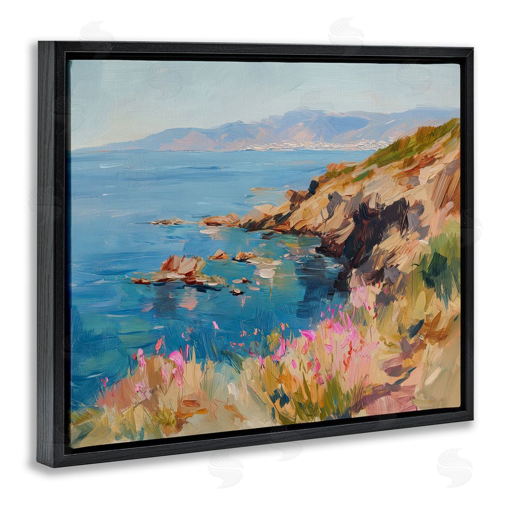 Svetlana Aleynikova Where Mountains Meet Sea Black Floating Frame Canvas Wall Art Print