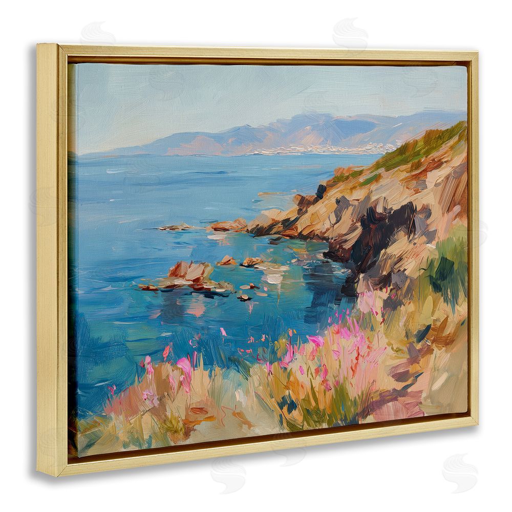 Svetlana Aleynikova Where Mountains Meet Sea Gold Floating Frame Canvas Wall Art Print