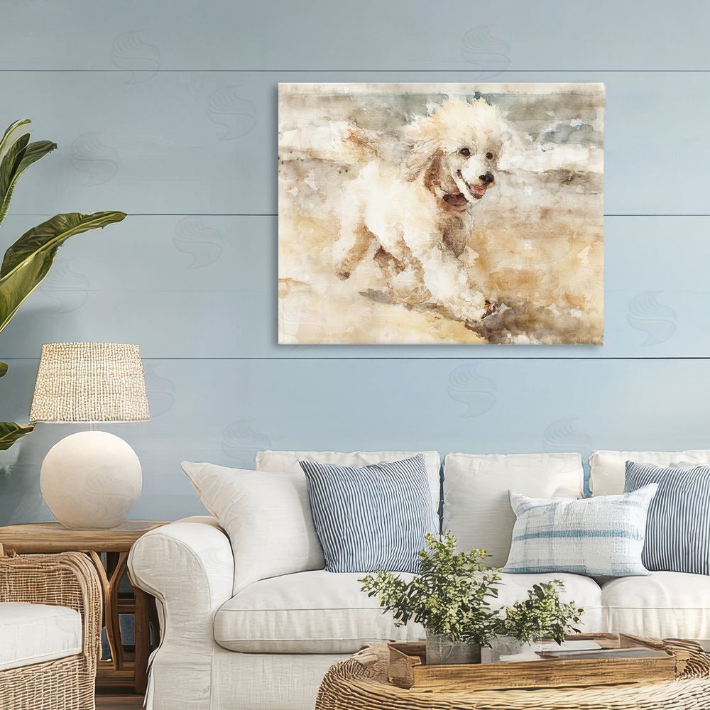 Svetlana Aleynikova Coastal Breeze & Poodle Stretched Canvas Wall Art in Room