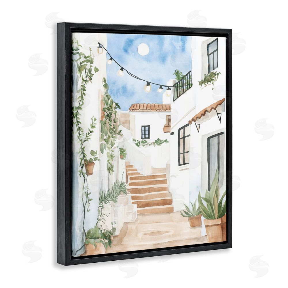 Svetlana Aleynikova Cozy Street Architecture Black Floating Frame Canvas Wall Art Print
