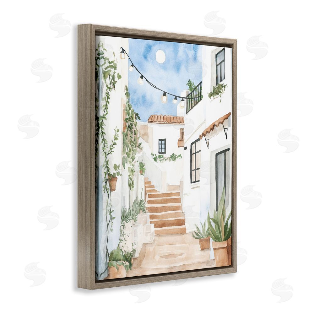 Svetlana Aleynikova Cozy Street Architecture Brown Floating Frame Canvas Wall Art Print