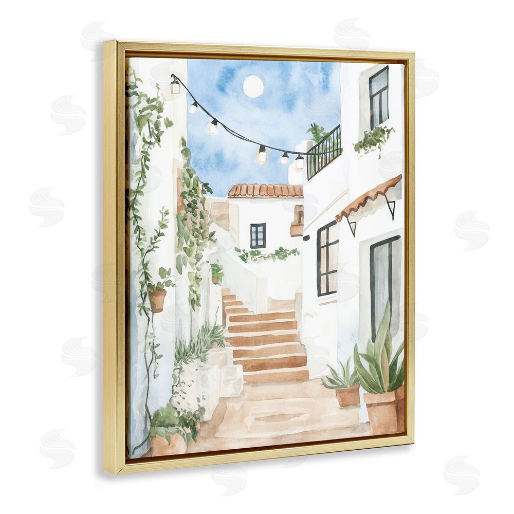 Svetlana Aleynikova Cozy Street Architecture Gold Floating Frame Canvas Wall Art Print