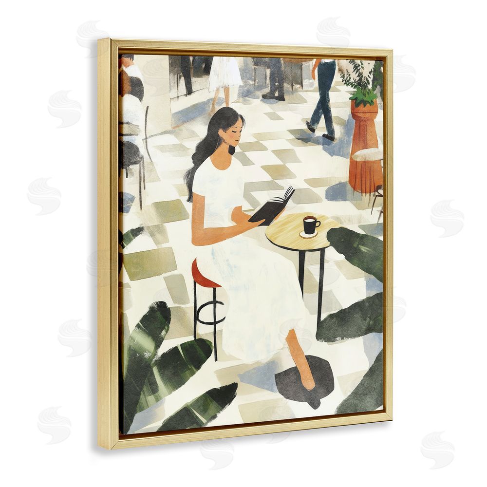 Svetlana Aleynikova Coffee & Pages in Cafe Gold Floating Frame Canvas Wall Art Print