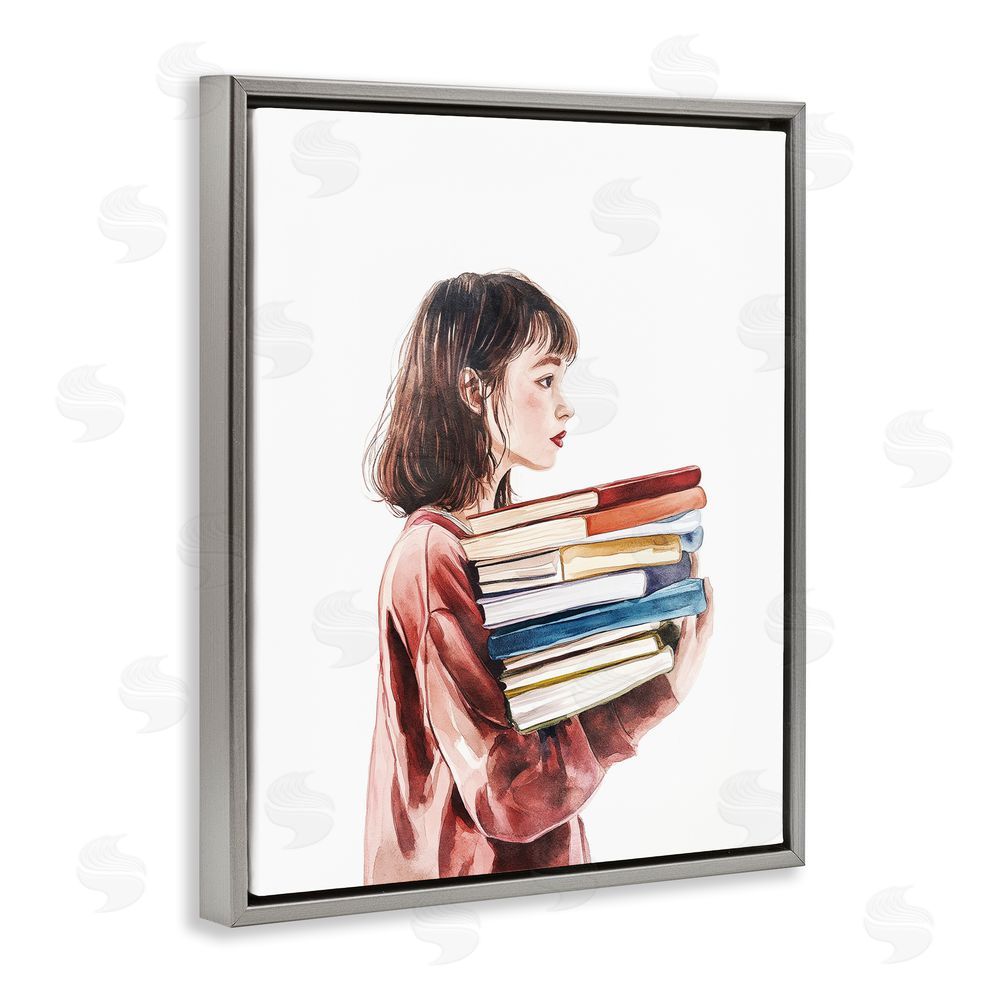 Svetlana Aleynikova The Book Bearer Girl Gray Floating Frame Canvas Wall Art Print