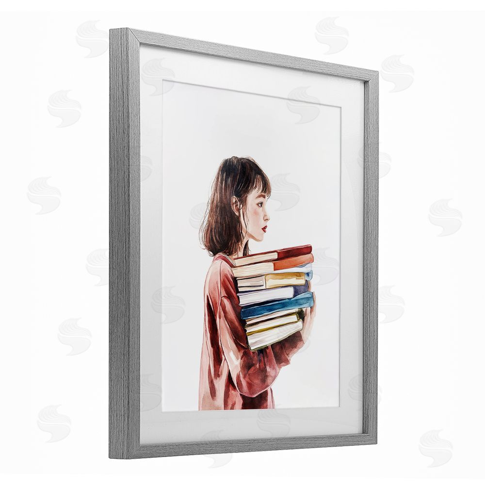 Svetlana Aleynikova The Book Bearer Girl Gray Framed Print Under Glass Wall Art